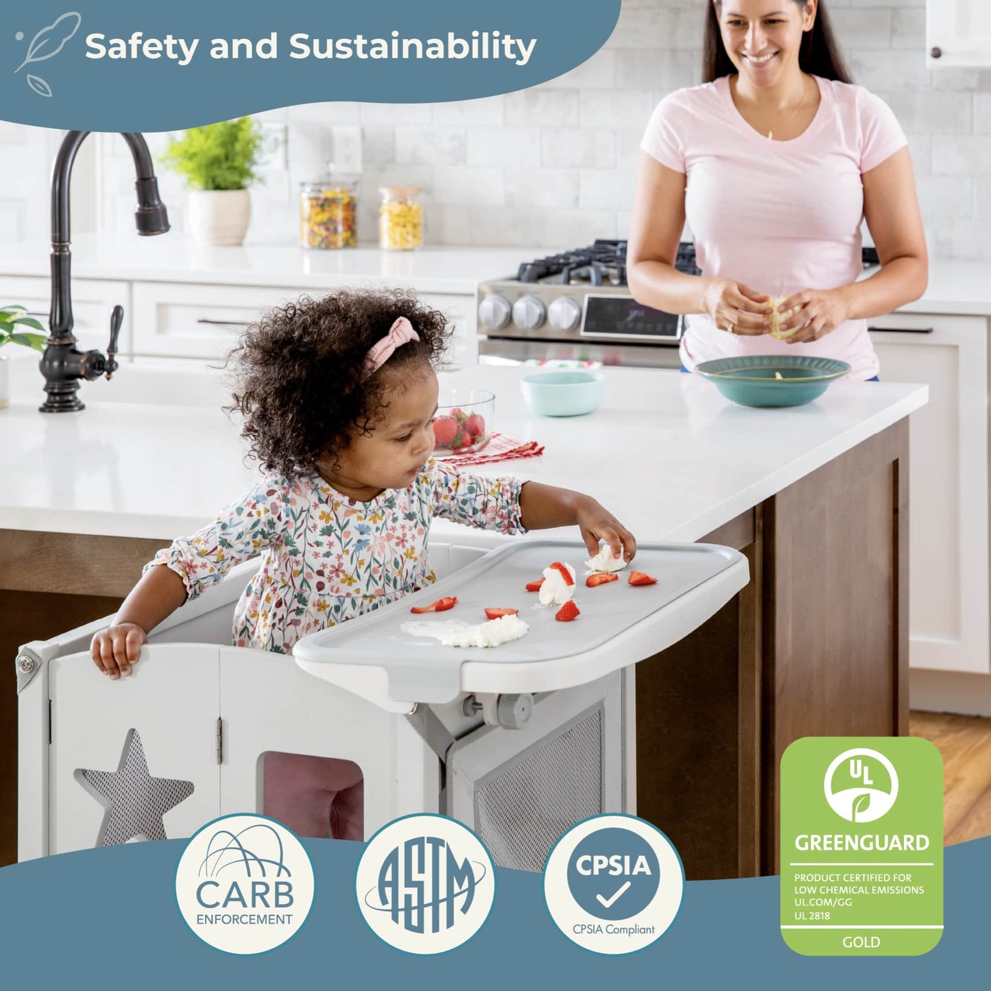 Contemporary Kitchen Helper Toddler Tower and Mealtime and Play Tray Bundle