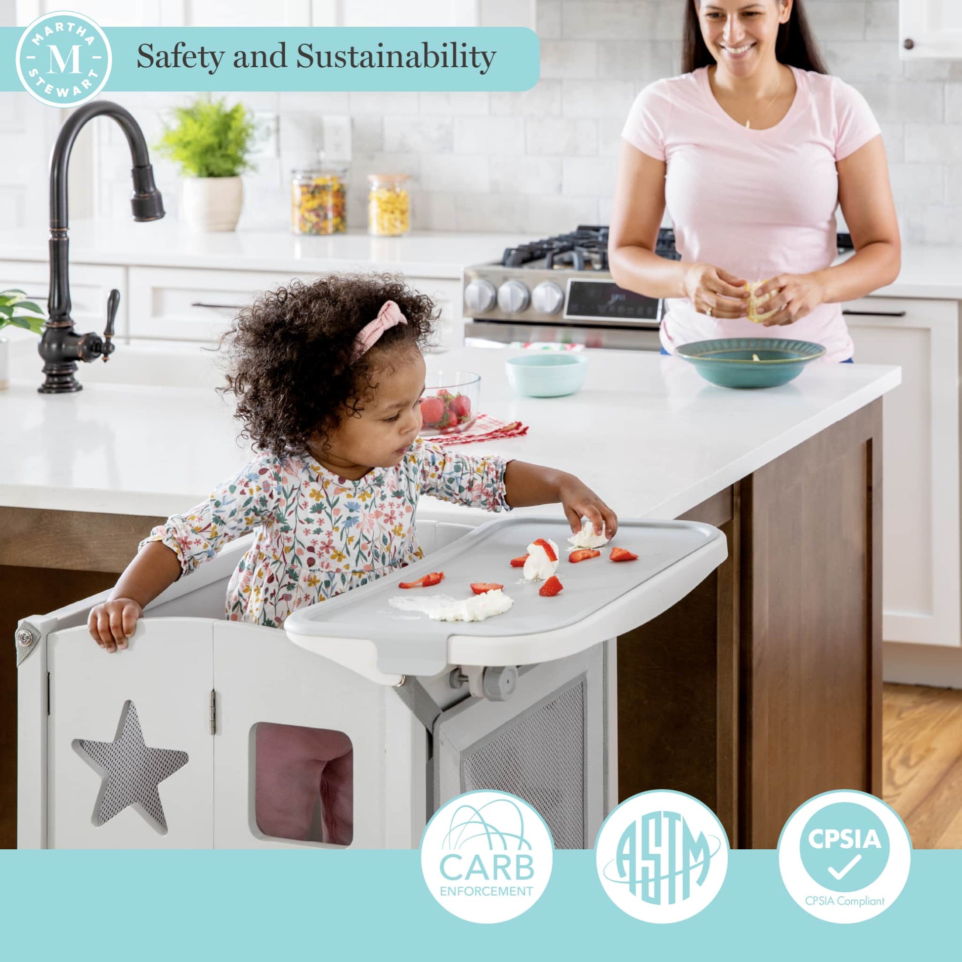 Martha Stewart Kitchen Helper Toddler Tower and Mealtime and Play Tray Bundle