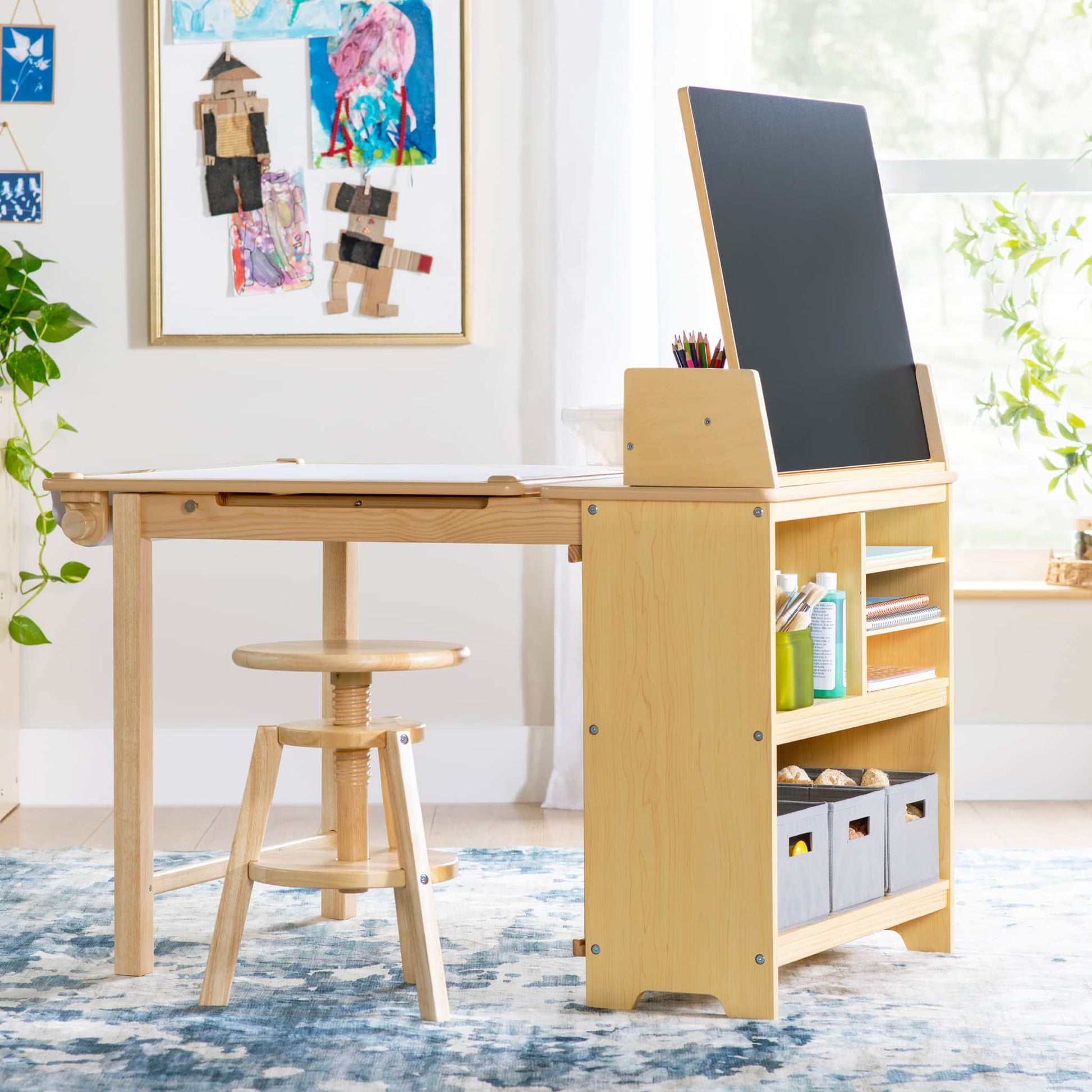 Design Studio - 3 in 1 Art Table, Drafting Table, Easel, and Stool