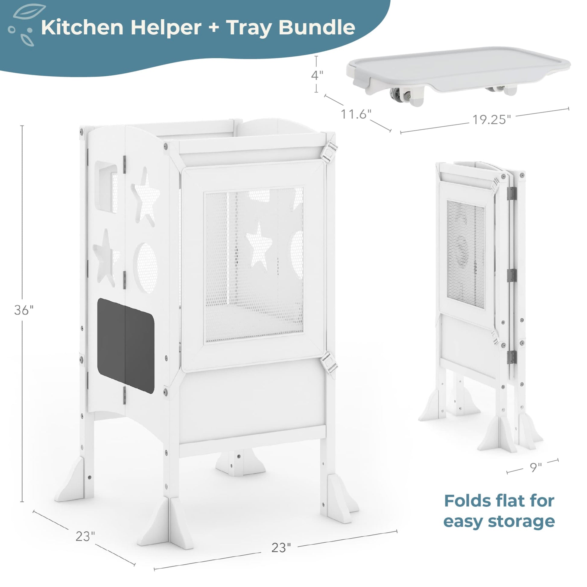 Classic Kitchen Helper Toddler Tower and Mealtime and Play Tray Bundle